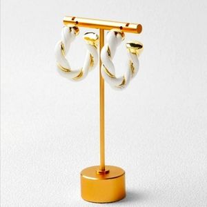 18K Luxury Gold Tone Twisted Leather Minimalist Upscale Hoop Earrings
